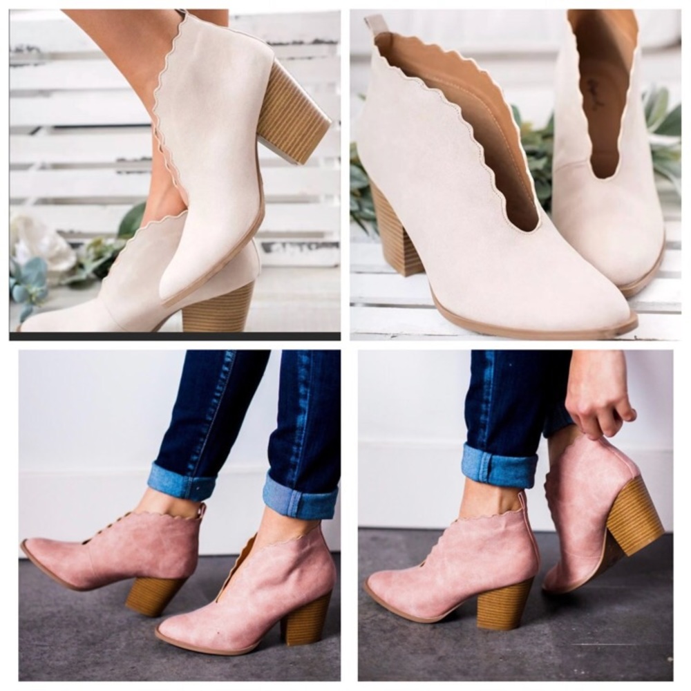 Beige and Blush scalloped v cut bootie PR-31 - Picture 2 of 8